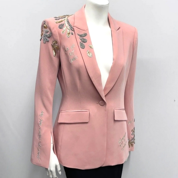 Cinq à Sept Pink Embellished Cheyenne Blazer, Size 2 - Picture 2 of 6